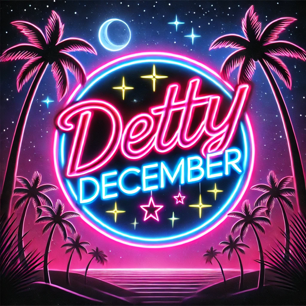 Image reads Detty December in neon lights